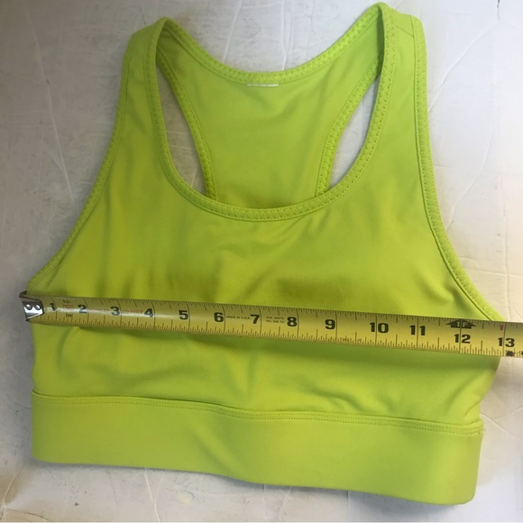 Fabletics On-The-Go Neon Green Lime Yellow Medium Impact Sports Bra Back Pocket - Picture 11 of 11